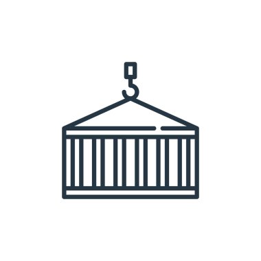 taşıyıcı vektör simgesi. Konteynır inmesi. Web ve mobil uygulamalar, logo ve yazdırma ortamlarında kullanılacak doğrusal konteynır sembolü. İnce çizgili çizim. Vektör izole çizimi.