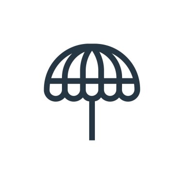 Şemsiye vektör simgesi. Düzenlenebilir güneş çarpması. Web ve mobil uygulamalarda kullanmak için şemsiye doğrusal sembolü, logo, yazdırma medyası. İnce çizgili çizim. Vektör izole çizimi.