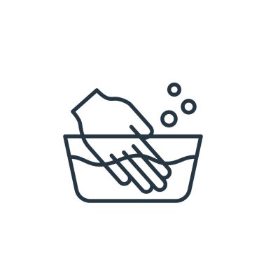 çamaşır el vektörü simgesi. Yıkanabilir el masajı. Web ve mobil uygulamalarda kullanmak için el doğrusal sembolü yıkama, logo, yazdırma medyası. İnce çizgili çizim. Vektör izole çizimi.