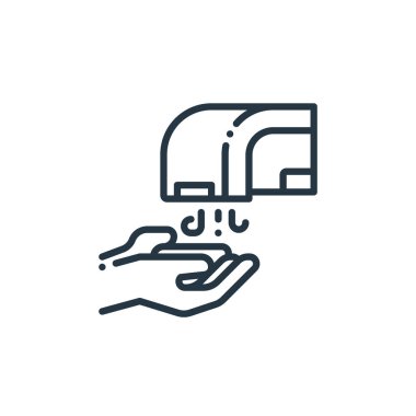 el kurutma vektör simgesi. El kurutma makinesi inmesi. Web ve mobil uygulamalarda kullanmak için el kurutma makinesi lineer sembolü, logo, yazdırma medyası. İnce çizgili çizim. Vektör izole çizimi.