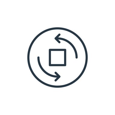 Kamera vektör simgesini döndür. Döndürülebilir kamera darbesi. Web ve mobil uygulamalarda kullanmak için kamera doğrusal sembolünü döndür, logo, yazdırma ortamı. İnce çizgili çizim. Vektör izole çizimi.