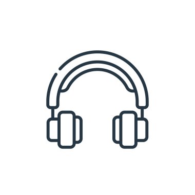 Kulaklık vektör simgesi. Kulaklık, düzeltilebilir felç. İnternet ve mobil uygulamalarda, logoda ve yazılı medyada kullanılacak kulaklık sembolü. İnce çizgili çizim. Vektör izole çizimi.