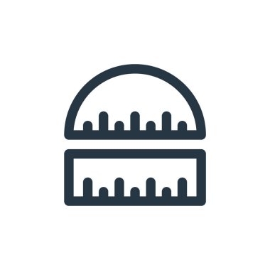 Cetvel vektör simgesi. Düzenlenebilir cetvel darbesi. Web ve mobil uygulamalarda kullanılmak üzere cetvel doğrusal sembolü, logo, yazdırma ortamı. İnce çizgili çizim. Vektör izole çizimi.