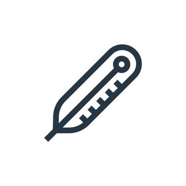 Termometre vektör simgesi. Termometre düzenlenebilir felç. Web ve mobil uygulamalarda kullanmak için termometre lineer sembol, logo, yazdırma ortamı. İnce çizgili çizim. Vektör izole çizimi.