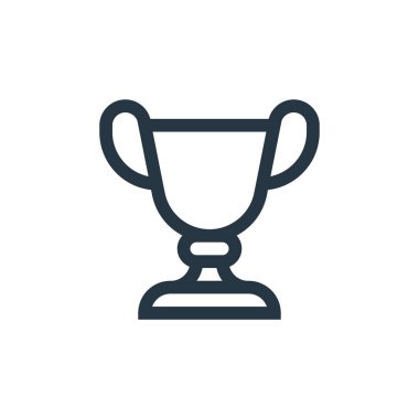 Ödül vektör simgesi. Kupa kurgulanabilir vuruş. Web ve mobil uygulamalarda, logoda ve yazılı medyada kullanılmak üzere ödül lineer sembolü. İnce çizgili çizim. Vektör izole çizimi.