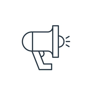 megafon vektör simgesi. Megafon düzenlenebilir vuruş. Web ve mobil uygulamalarda kullanmak için megafon doğrusal sembolü, logo, yazdırma medyası. İnce çizgili çizim. Vektör izole çizimi.