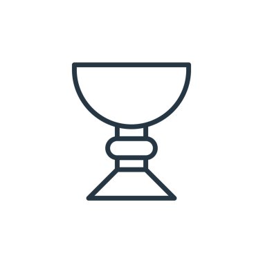 Kutsal Kadeh vektör ikonu. Kutsal Kadeh, yenilebilir vuruş. İnternet ve mobil uygulamalarda, logoda ve yazılı medyada kullanılacak kutsal kadeh lineer sembolü. İnce çizgili çizim. Vektör izole çizimi.