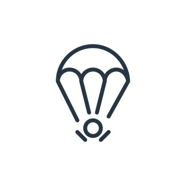 paraşüt vektör simgesi. Paraşüt açılabilir felç. Web ve mobil uygulamalarda kullanmak için paraşüt doğrusal sembolü, logo, yazdırma ortamı. İnce çizgili çizim. Vektör izole çizimi.