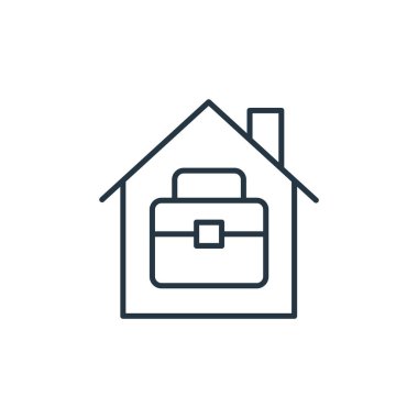 Ofis vektör simgesi. Ofis içi düzenlenebilir felç. İnternet ve mobil uygulamalarda, logoda ve yazılı medyada kullanım için ev ofisinin lineer sembolü. İnce çizgili çizim. Vektör izole çizimi.