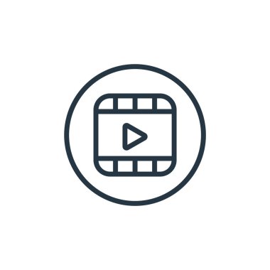 video vektör simgesi. Videoya çekilebilir felç. Web ve mobil uygulamalarda kullanmak için video doğrusal sembolü, logo, yazdırma medyası. İnce çizgili çizim. Vektör izole çizimi.