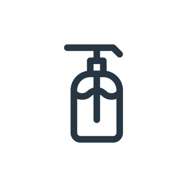 El dezenfektanı vektör ikonu. El dezenfektanı ile düzenlenebilir felç. Web ve mobil uygulamalarda, logoda ve yazılı medyada kullanım için el dezenfektanı lineer sembolü. İnce çizgili çizim. Vektör izole çizimi.