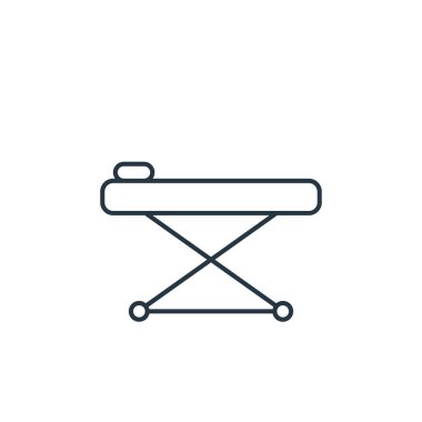 Hastane yatak vektör ikonu. Hastane yatağında düzenlenebilir felç. İnternet ve mobil uygulamalarda kullanım için hastane yatağı lineer sembolü, logo, yazdırma medyası. İnce çizgili çizim. Vektör izole çizimi.