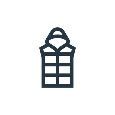 Yelek vektör simgesi. Yelekli, düzenlenebilir vuruş. Web ve mobil uygulamalarda, logoda ve yazılı medyada kullanım için yelek çizgisel sembolü. İnce çizgili çizim. Vektör izole çizimi.