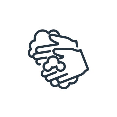 El yıkama vektör simgesi. Elle yıkanabilir felç. Web ve mobil uygulamalarda kullanmak için el yıkama lineer sembolü, logo, yazdırma medyası. İnce çizgili çizim. Vektör izole çizimi.