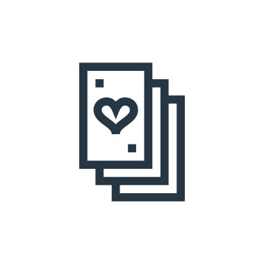 Kart vektör simgesi oynuyorum. Düzenlenebilir kart vuruşları. İnternet ve mobil uygulamalar, logo ve yazdırma ortamlarında kullanım için kart doğrusal sembolü çalmak. İnce çizgili çizim. Vektör izole çizimi.