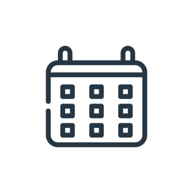 Takvim vektör simgesi. Düzenlenebilir felç. Web ve mobil uygulamalarda kullanmak için takvim doğrusal sembolü, logo, yazdırma ortamı. İnce çizgili çizim. Vektör izole çizimi.