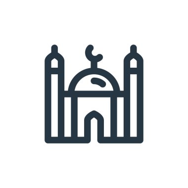 Cami vektör simgesi. Cami kurgulanabilir vuruşu. Web ve mobil uygulamalarda kullanmak için cami doğrusal sembolü, logo, yazdırma medyası. İnce çizgili çizim. Vektör izole çizimi.