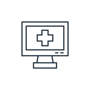 Sağlık hizmeti vektör simgesi. Sağlık hizmeti inme inmesi. İnternet ve mobil uygulamalarda, logoda ve yazılı medyada kullanım için sağlık hizmeti lineer sembolü. İnce çizgili çizim. Vektör izole çizimi.