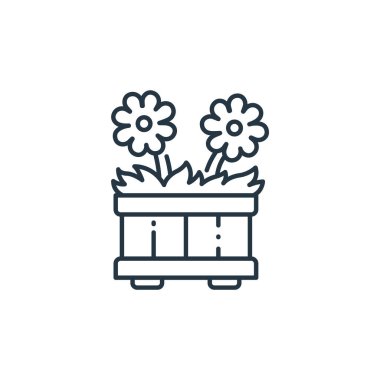 Çiçek saksısı vektör simgesi. Çiçek saksısı inmesi. İnternet ve mobil uygulamalarda kullanım için çiçek saksısı lineer sembolü, logo, yazdırma medyası. İnce çizgili çizim. Vektör izole çizimi.