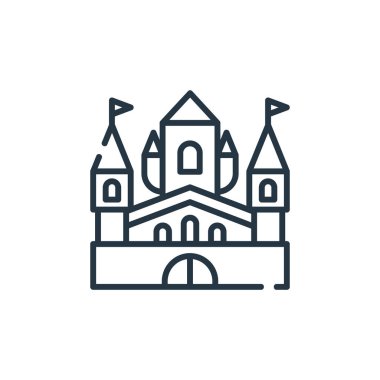 Saray vektör simgesi. Sarayın düzenlenebilir vuruşu. İnternet ve mobil uygulamalarda kullanım için saray lineer sembolü, logo, yazdırma medyası. İnce çizgili çizim. Vektör izole çizimi.