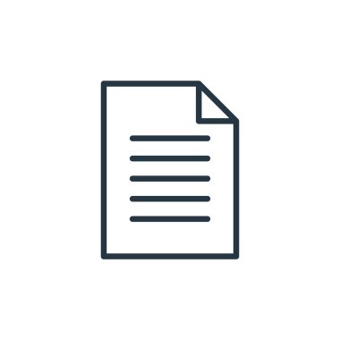 belge vektör simgesi. belgelendirilebilir felç. Web ve mobil uygulamalarda kullanmak için doküman doğrusal sembolü, logo, yazdırma ortamı. İnce çizgili çizim. Vektör izole çizimi.