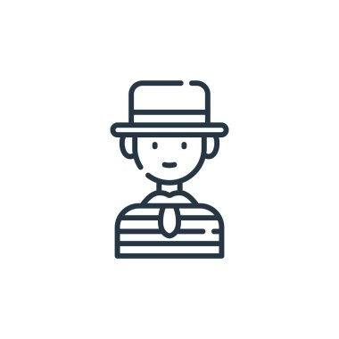 Gondolcu vektör simgesi. Gondol, düzenlenebilir felç. gondolcu lineer sembolü web ve mobil uygulamalarda, logoda, yazdırma ortamında kullanılır. İnce çizgili çizim. Vektör izole çizimi.