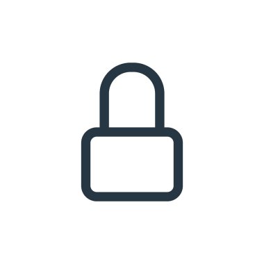 Asma kilit vektör simgesi. Asma kilit değiştirilebilir felç. Web ve mobil uygulamalarda kullanmak için asma kilit lineer sembolü, logo, yazdırma ortamı. İnce çizgili çizim. Vektör izole çizimi.