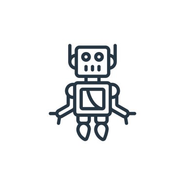 Robot vektör simgesi. Robot inme inmesi. Web ve mobil uygulamalarda kullanmak için robot doğrusal sembolü, logo, yazdırma medyası. İnce çizgili çizim. Vektör izole çizimi.