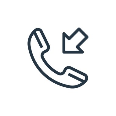 Gelen arama vektör simgesi. Düzenlenebilir felç vakası geliyor. Web ve mobil uygulamalarda, logoda, yazdırma ortamında kullanım için gelen doğrusal çağrı sembolü. İnce çizgili çizim. Vektör izole çizimi.