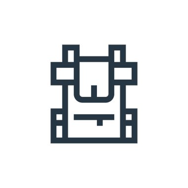 Sırt çantası vektör simgesi. Sırt çantasıyla oynanabilir felç. Web ve mobil uygulamalarda kullanmak için sırt çantası doğrusal sembolü, logo, yazdırma ortamı. İnce çizgili çizim. Vektör izole çizimi.