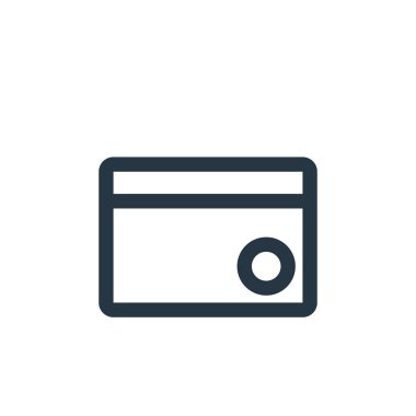 Kredi kartı vektör simgesi. Kredi kartıyla düzenlenebilir felç. İnternet ve mobil uygulamalarda kullanım için kredi kartı lineer sembolü, logo, yazdırma medyası. İnce çizgili çizim. Vektör izole çizimi.