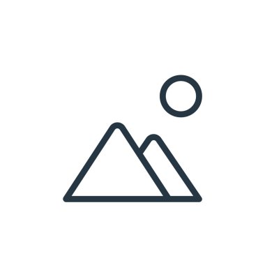 Dağların vektör simgesi. Dağlar düzenlenebilir. Web ve mobil uygulamalarda, logoda ve yazılı medyada kullanım için dağların doğrusal sembolü. İnce çizgili çizim. Vektör izole çizimi.