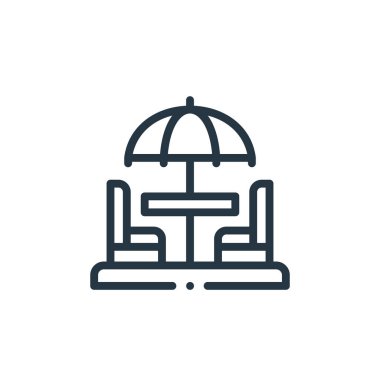 Şemsiye vektör simgesi. Şemsiye açılabilir vuruş. Web ve mobil uygulamalarda kullanmak için şemsiye doğrusal sembolü, logo, yazdırma medyası. İnce çizgili çizim. Vektör izole çizimi.