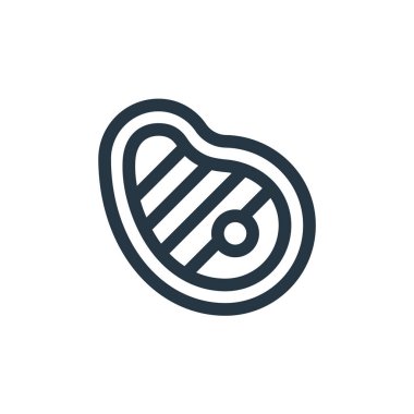 Biftek vektör ikonu. Biftek dilimi. İnternet ve mobil uygulamalarda kullanmak için biftek doğrusal sembolü, logo, yazdırma medyası. İnce çizgili çizim. Vektör izole çizimi.