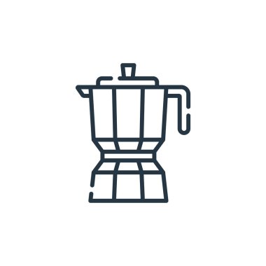 Kahve demliği vektör simgesi. Kahve demliği, düzenlenebilir felç. İnternet ve mobil uygulamalarda, logoda ve yazılı medyada kullanılmak üzere kahve kabı doğrusal sembolü. İnce çizgili çizim. Vektör izole çizimi.