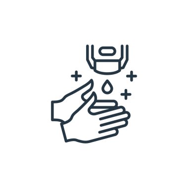 El yıkama vektör simgesi. Elle yıkanabilir felç. Web ve mobil uygulamalarda kullanmak için el yıkama lineer sembolü, logo, yazdırma medyası. İnce çizgili çizim. Vektör izole çizimi.