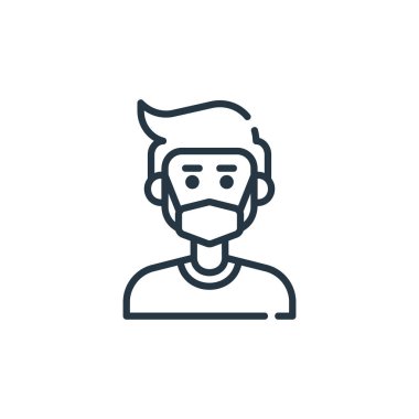 Tıbbi maske vektör simgesi. Tıbbi maske değiştirilebilir felç. İnternet ve mobil uygulamalarda kullanmak için tıbbi maske doğrusal sembolü, logo, yazdırma medyası. İnce çizgili çizim. Vektör izole çizimi.