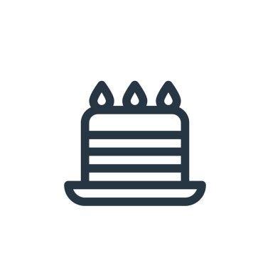 Kek vektör simgesi. Kurgulanabilir pasta felci. Web ve mobil uygulamalarda kullanmak için pasta doğrusal sembolü, logo, yazdırma medyası. İnce çizgili çizim. Vektör izole çizimi.