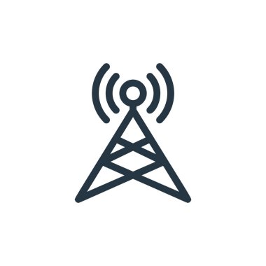 anten vektör simgesi. Anten değiştirilebilir felç. İnternet ve mobil uygulamalarda kullanmak için anten lineer sembolü, logo, yazdırma ortamı. İnce çizgili çizim. Vektör izole çizimi.