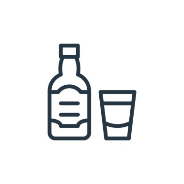 Viski vektör ikonu. Viski, düzeltilebilir felç. Web ve mobil uygulamalarda, logoda ve yazılı medyada kullanılmak üzere viski doğrusal sembolü. İnce çizgili çizim. Vektör izole çizimi.