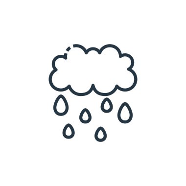 Yağmurlu vektör simgesi. Yağmurlu, düzenlenebilir felç. Web ve mobil uygulamalarda kullanmak için yağmurlu doğrusal sembol, logo, yazdırma medyası. İnce çizgili çizim. Vektör izole çizimi.