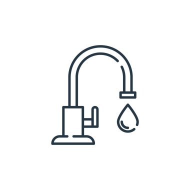 Musluk vektör simgesi. Kurgulanabilir musluk felci. Web ve mobil uygulamalarda, logoda, yazdırma ortamında kullanmak için musluk doğrusal sembolü. İnce çizgili çizim. Vektör izole çizimi.