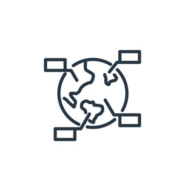 Dünya vektör simgesi. Dünya düzenlenebilir vuruş. İnternet ve mobil uygulamalarda kullanım için dünya doğrusal sembolü, logo, yazdırma medyası. İnce çizgili çizim. Vektör izole çizimi.