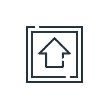 yukarı ok vektör simgesi. Okun yayılabilir vuruşunu arttır. Web ve mobil uygulamalarda kullanmak için ok doğrusal sembolünü yükselt, logo, yazdırma ortamı. İnce çizgili çizim. Vektör izole çizimi.