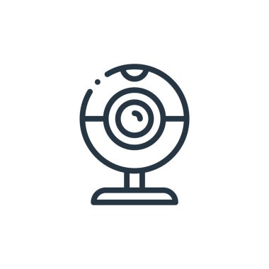 Web kamerası vektör simgesi. Web kamerası inmesi. Web ve mobil uygulamalarda kullanmak için webcam lineer sembolü, logo, yazdırma medyası. İnce çizgili çizim. Vektör izole çizimi.