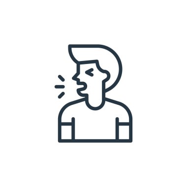 Öksürük vektörü simgesi. Öksürük felci. Web ve mobil uygulamalarda kullanım için öksürük lineer sembolü, logo, yazdırma medyası. İnce çizgili çizim. Vektör izole çizimi.