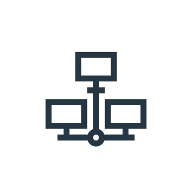 dağıtılmış veritabanı vektör simgesi. Veritabanı düzenlenebilir vuruşu. Web ve mobil uygulamalarda kullanmak için dağıtılmış veritabanı doğrusal sembolü, logo, yazdırma ortamı. İnce çizgili çizim. Vektör izole çizimi.