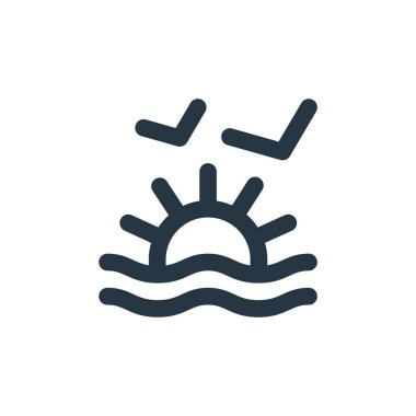 gün batımı vektör simgesi. günbatımını düzenleyebilir. Web ve mobil uygulamalarda kullanmak için gün batımı doğrusal sembolü, logo, yazdırma medyası. İnce çizgili çizim. Vektör izole çizimi.