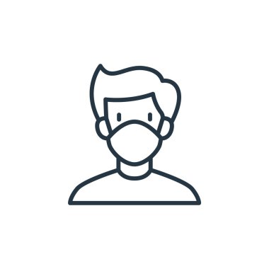 Tıbbi maske vektör simgesi. Tıbbi maske değiştirilebilir felç. İnternet ve mobil uygulamalarda kullanmak için tıbbi maske doğrusal sembolü, logo, yazdırma medyası. İnce çizgili çizim. Vektör izole çizimi.