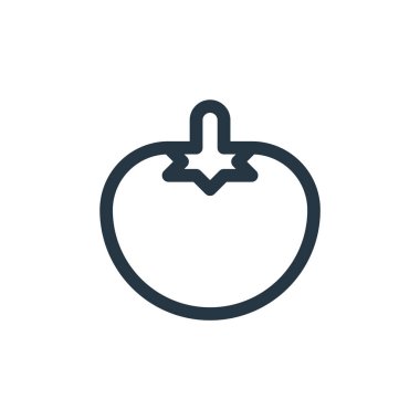 Domates vektör ikonu. Domates inmesi. İnternet ve mobil uygulamalarda, logoda ve yazılı medyada kullanılmak üzere domates doğrusal sembolü. İnce çizgili çizim. Vektör izole çizimi.